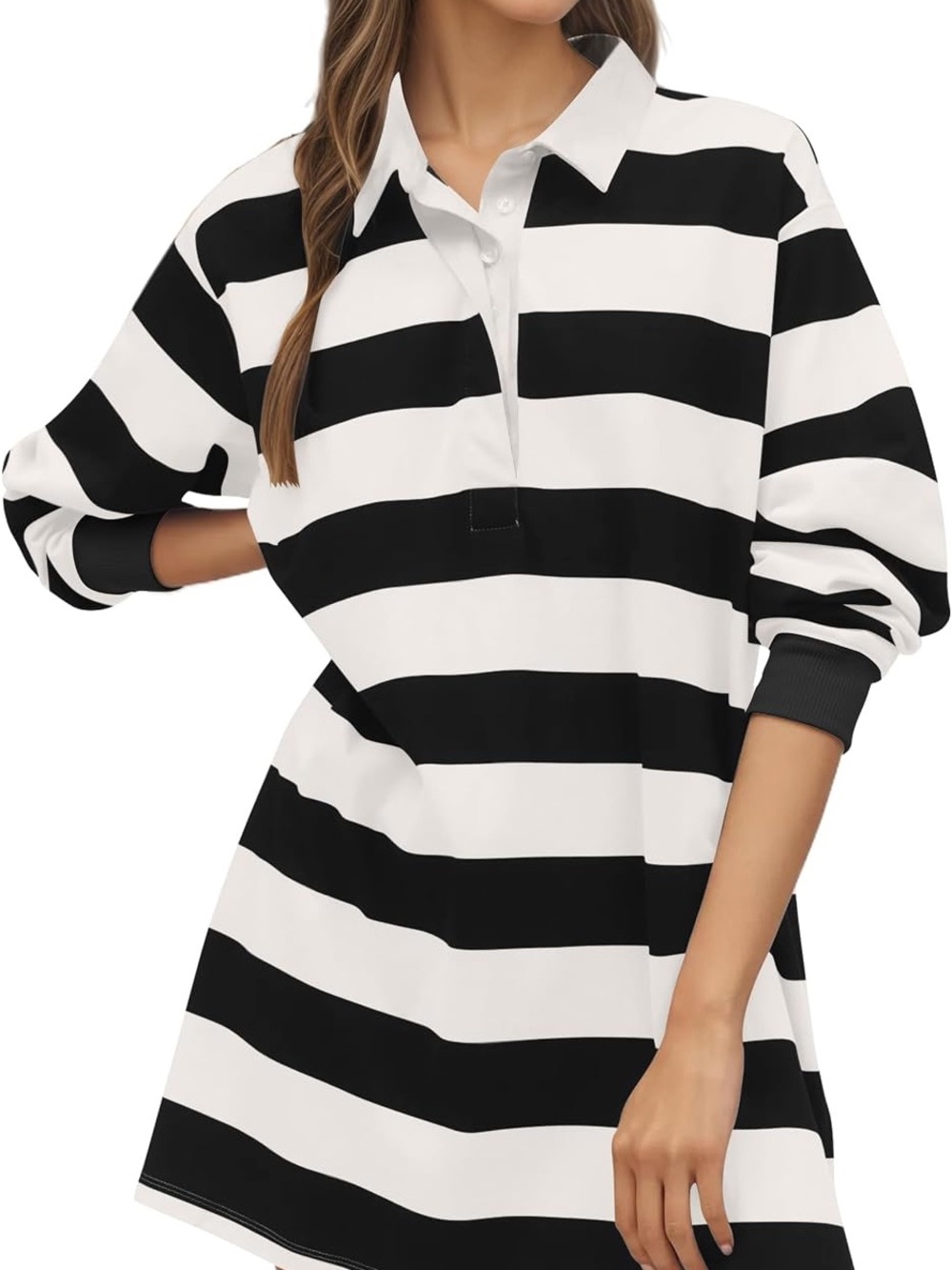 Forever 21 Black and White Striped Rugby Shirt Dress